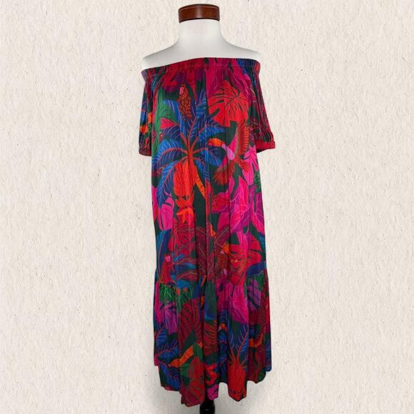 NWT Farm Rio Anthropologie Tropical Maxi Dress Sz S Off Shoulder Resort Vacation - Picture 5 of 8